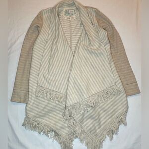 Anthropologie Saturday Sunday Large Elise Fringe Open Front Cardigan Fleece Boho